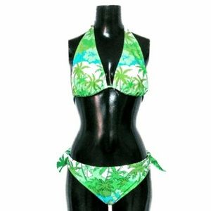 99 Degrees Bikini Hawaiian Green/Blue/White Sz